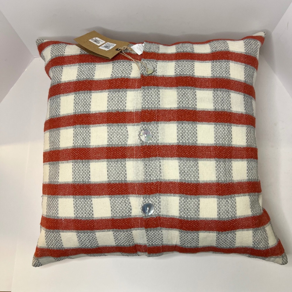 West Elm Handloomed Silk Cotton Checkered Stripe Pillow Down Insert NWT 16"